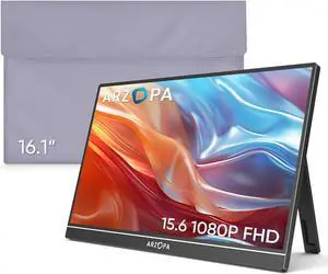 ARZOPA Portable Monitor & Sleeve, 15.6'' 1080P FHD Laptop Monitor & Portable Monitor PU Sleeve Bag Combination