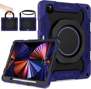 ROISKIN for iPad Pro 12.9 -Inch Case (6th, 5th, 4th & 3rd Gen)with HD Screen Protector, 360 Stand, Handle, Pencil Holder,Shoulder Strap[15ft Drop Protection]Rugged Bulky Full Body 12.9 iPad Pro Case