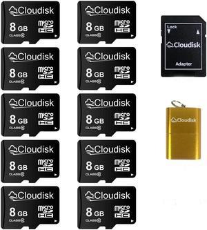 Cloudisk Pack of 10 Micro SD Card 8GB Flash Memory Card C10 A1 U1 Micro SDHC with SD Adapter, Card Reader (8GB)