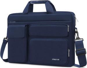 MOSISO Laptop Shoulder Bag Compatible with MacBook Air 15 M3 M2 2024 2023/Pro 16 inch M4 M3 M2 M1,15-15.6 inch Notebook with 2 Raised&1 Flapover&1 Horizontal Pocket&Handle&Belt, Navy Blue