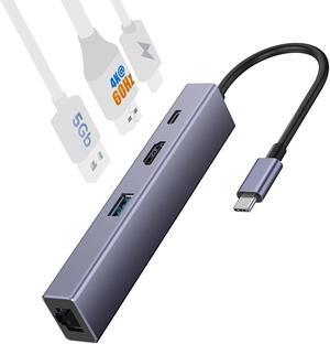 FORIDA USB C Hub 4K@60Hz HDMI Adapter, 6 in 1 USB C Multport Adapter with 3 USB 3.0 Up to 5Gbps, 100W PD Charging, 1000M Ethernert Compatible for MacBook Air/Pro IPad and Other Type C Devices