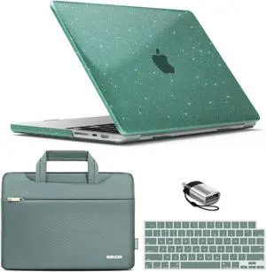 IBENZER Case for MacBook Pro 14 Inch Case 2025 2024 M4 M3 M2 M1 A3112 A3185 A3401 A2918 A2992 A2779 A2442 Pro/Max, HardShellCase & SleeveBag &KeyboardCover &Type-c(2025-2021), StarGreen, T14S-MTGN+3
