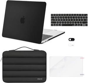 MOSISO Compatible with MacBook Pro 13 inch Case M2 2024-2016 A2338 M1 A2251 A2289 A2159 A1989 A1708 A1706, Plastic Hard Case&Puffy Sleeve Bag&Keyboard Skin&Webcam Cover&Screen Protector, Black
