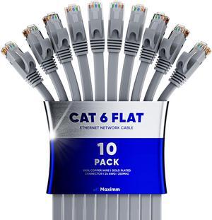 Cat6 Ethernet Cable 10ft, 10-Pack Gray - Flat High-Speed Network Cables for Gaming, Streaming, Router, Modem, PC, PS5, Xbox - Durable & Space-Saving Design
