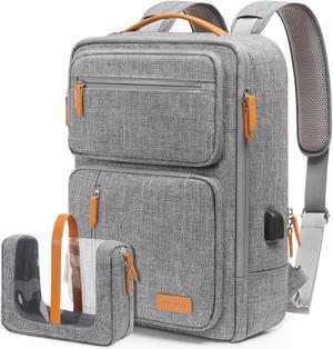 MOSISO Laptop Backpack for Men Women, 15.6-16 inch Laptop Bag, Carry On Daypack for Travel Work, 3 in 1 Flight Approved Computer Travel Backpack with USB Charging Port & Toiletry Bag, Gray