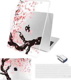 Batianda Compatible with New MacBook Air 13 inch Case 2025 2024 2022 M4/M3/M2 Chip Model A3240/A3113/A2681, Plastic Clear Hardshell Keyboard Cover & USB-C OTG Adapter, Cherry Blossoms