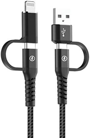 Outdoor Tech Calamari 4.0 4-in-1 Charging Cable - Nylon Braided MFi Cable with Multiple Charging Tips - USB-C, Lightning, and USB-A