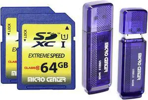 INLAND 2-Pack 64GB SD Card Class 10 SDXC Flash Memory Card Bundle with 2-Pack 64GB USB3.0 Flash Drives (4-Pack in Total)