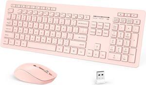seenda Wireless Keyboard and Mouse Combo, 2.4GHz Wireless Quiet Keyboard Mouse with USB Receiver, Full Size Cute Wireless Keyboard Mouse Set for Windows Laptop Computer Desktop, Pink