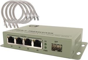 4 Port Gigabit Ethernet to Open Gigabit SFP Slot Fiber Media Converter | Mini Switch | Supports All Gigabit FX/SX/LX SFP Transceiver Modules & Convert to UTP RJ-45 4x10/100/1/000 RJ-45 Ethernet Ports