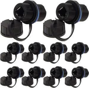 ANMBEST 10PCS Panel Mounting Shielded RJ45 Waterproof Cat5/5e/6 8P8C Connector Ethernet LAN Cable Connector Double Head Adapter with Waterproof/Dust Cap