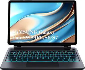 Chesona Magic-Style Keyboard Case for Samsung Galaxy Tab S9 FE 5G 10.9'', S9/S8/S7 11'', Floating Cantilever Magnetic Stand, LED Backlit & Smart Touchpad, Pencil Holder & Visible Battery Screen, Black