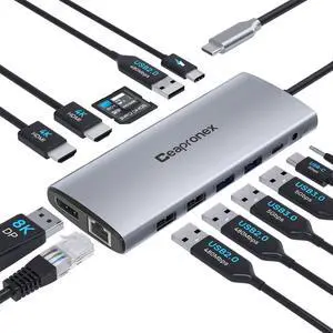 Laptop USB C Docking Station Dual Monitor 14 in 1 Triple Display USB C Hub for MacBook/Dell/HP/Lenovo Dual HDMI 4K, DP 8K, PD Charger, Gigabit Ethernet, 6 USB Ports, SD/TF Card Reader, Mic/Audio
