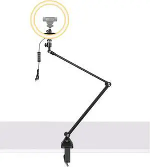AceTaken Webcam Stand with 10'' Ring Light and Phone Holder Clamp Compatible with Logitech C920 Streamcam C930 C922 C925 Brio C615, Compatible with iPhone 14 13 12 11 Xs Xr