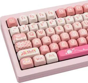 COOMICKEY 134 Key Peach PBT Keycap Set, MOA Profile, Dye-Sublimation, Cute Keycaps for for Cherry Gateron MX Switches Mechanical Gaming Keyboard (Pink)