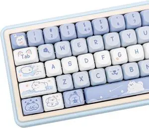COOMICKEY Blue White MOA Profile Custom PBT Keycaps 132 Keys Set Dye Sublimation Keycaps for 61/87/104/108/84/64/98/96 Mechanical Keyboard