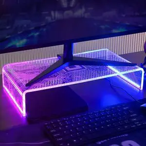 CoolGift Mart Light Up Monitor Stand Riser, Acrylic Computer Stand with PCB Pattern Blue Pink LED Lights for Desktop Laptop, Gifts for Boys Girls Gamers