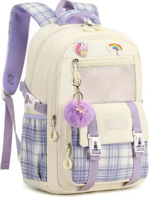 AO ALI VICTORY Girls Backpack 15.6 Inch Laptop School Bag Cute Kids Elementary College Backpacks Large Bookbags for Teen Girl Women Students Anti Theft Travel Daypack - Beige