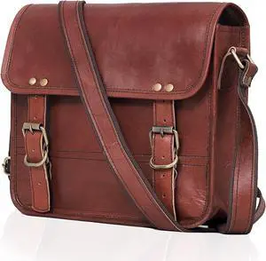 Cuero Genuine Leather iPad/Tablet Bag Messenger Bag Small Briefcase Women CrossBody Shoulder Bag for Men and Women (Dark Brown, 11" x 9" Small)