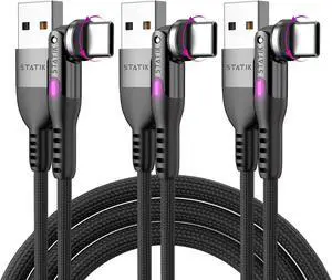 Statik 3 Pack 3FT/1M USB A to USB C Cable, Right Angle Rotating Head, 15W Fast Charging, Data Transfer, Compatible with iPhone, Galaxy, Pixel, MacBook
