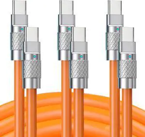Statik TsumoCharge 3 Pack Fast Charging Cable 100W - Heavy-Duty Unbreakable Silicone, Supports Data Transfer Type C to Type C Cable, Cord Wrap Organizer Included, USB C to USBC 6FT/2M, Orange 3-Pack