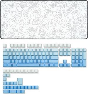 dagaladoo Shine Through Key Cap Set, Double Shot PBT Key Cap,Gradient Blue Keycaps, Cherry Profile Custom Key Cap Bundle with Topographic map XXL White Mouse pad Rubber mat