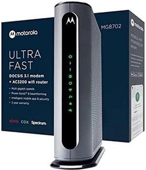 Motorola MG8702  DOCSIS 31 Cable Modem  WiFi Router High Speed Combo with Intelligent Power Boost  AC3200 WiFi Speed  Approved for Comcast Xfinity Cox and Charter Spectrum