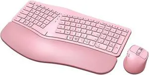 MK960 Ergonomic Wireless Keyboard Mouse Combo, Bluetooth/2.4G Split Design Keyboard with Palm Rest and 4 Level DPI Adjustable Wireless Mouse Multi-Device, Rechargeable, for Windows/Mac/Android(Pink)