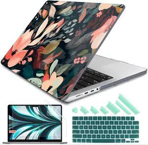 DONGKE for M4 MacBook Pro 14 inch Case 2024 2023 2021 A3112 A3401 A3185 M3 A2918 A2992 M2 A2779 M1 A2442 Pro Max with Retina XDR Display & Touch ID, Plastic Hard Shell Cover, Painted Florals