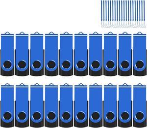 EASTBULL 16GB USB Flash Drive Bulk Thumb Drives 20 Pack with Lanyards USB 2.0 Jump Drive 16GB Memory Sticks Zip Drive Pen Drive for Storage and Backup Blue 20PCS 16GB