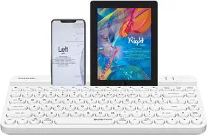 Bloody FBK30 Multi-Device QuietKey Wireless Keyboard, 2.4G and Bluetooth Dual Mode, Up to 4 Devices, Portable with Integrated Stand for Mac iOS Windows Android (Pure White)