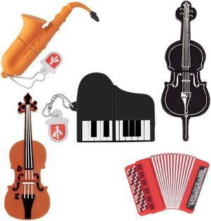 32GB USB Flash Drive Pack of 5 Pcs, BorlterClamp Thumb Drives Memory Stick with Cute Musical Instruments Pattern, USB Drive Gift for Students, Teachers and Kids