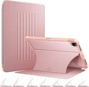 CaseBot Magnetic Case for iPad Pro 12.9-inch 6th Generation 2022, Multiple Angle Shockproof Rugged Stand Case, Soft TPU Back Cover w/Pencil Holder, Also Fit iPad Pro 12.9" 5th/4th/3rd Gen, Rose Gold