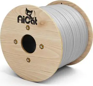 AiCat Cat6 Direct Burial Cable 1000ft - 23AWG Solid Copper Conductors 550MHz, PoE++(4PPoE), UL Listed, Unshielded Twisted Pair UTP Riser CMX Rated, Waterproof, UV Resistant Cat 6 Outdoor Cable (White)