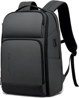 FENRUIEN 17 Inch Travel Backpack Gray, Expandable Water Resistant Computer Backpack with USB Port, Black Laptop Bag for Business/College/Work