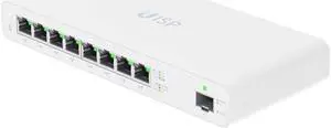 Ubiquiti UISP-S Gigabit PoE Switch for WISP MicroPoP Applications, 8 x GbE RJ45 Ports, 1 x 1G SFP Port, Fanless Thermal Cooling, Silent Operation, White