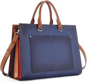CLUCI Leather Briefcase for Women Laptop 15.6 Inch Professional Business Work Ladies Computer Handbag Shoulder Bag Two-toned Blue