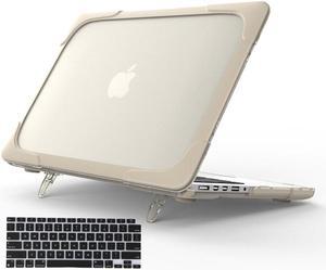 Funut for MacBook Air 13 inch Case 2022 2023 2024 M3 A3113 M2 A2681 with Touch ID, Heavy Duty Plastic Hard Shell with TPU Bumper Fold Kickstand & Keyboard Cover for MacBook Air 13, Khaki