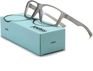 ANRRI Blue Light Glasses for Men Gaming Computer Gamer Glasses Anti Eyestrain UV Protection Glasses Clear Grey Frame