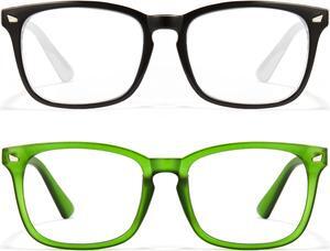 Cyxus 2-Pack Blue Light Blocking Glasses for Men Women Retro Square Frame Anti Glare Screen Gaming Computer Glasses UV Filter Eyeglasses, Interchangeable Regular Lens, Black Clear & Dark Green