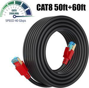 Cat 8 Ethernet Cable 50 ft+60 ft,40Gbps 2000Mhz Ultra Speed Cat8 LAN Network Cable SFTP Patch Cord with Gold Plated RJ45 Connector,Weatherproof UV Resistant for Switch/Router/Modem/PC/Gaming