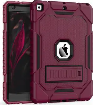 Grifobes Case for iPad 9th/8th/7th Generation 10.2 Inch (2021/2020/2019), Kick Stand Heavy Duty Shockproof Rugged Protective 10.2" Cover for iPad 9 8 7 Gen for Kids Girls Women (Wine)