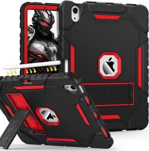 Grifobes Case for iPad Air 11-inch (M3/M2) 2025/2024, for iPad Air 5th/4th Generation 2022/2020 10.9", Heavy Duty Rugged Cover with Stand/Pencil Holder for i Pad Air 6th 5 4 Gen (Black+Red)