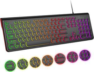 Atelus USB Wired Keyboard with Backlit 7-Colors, Full Size Keyboard with Retro Keycaps, Numeric Keypad and Media Hotkey for Computer Desktop PC Laptop and Windows 7 8 10 11