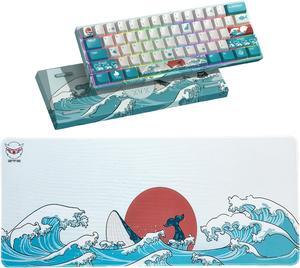 HITIME XVX M61 60% Mechanical Keyboard Wireless + Japanese Sea Wave Large Mouse Pad for Desk