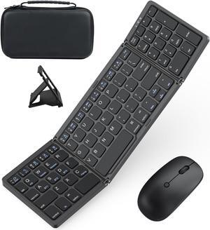Foldable Keyboard and Mouse for Laptop, Travel Bluetooth Folding Keyboard Mouse with Portable Case, Rechargeable keyboard for Business, 2.4G & Bluetooth, for iPad Tablets Laptop iOS Android - Black