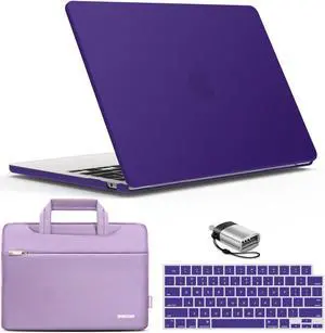 IBENZER Compatible with 2025 2024 2023 2022 MacBook Air 13 inch case M4 A3240 M3 A3113 M2 A2681, Hard Shell Case & Sleeve & Keyboard Cover & Type-C Adapter for Mac Air 13.6,Ultra Purple, KK-UAPU+3