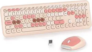 iRoboosta Brown Wireless Keyboard and Mouse Combo Set, 2.4GHz Retro Typewriter Aesthetic Keyboard, Full Size Cute Keyboard with Number Pad, Home and Office Silent Keyboards (Milky Tea)