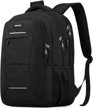 BIKROD Backpack for Men & Women, School Backpack for Teens, Black Water Resistant Travel College Bookbag with USB Charging Port Fits 15.6 Inch Laptop