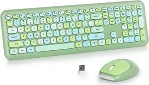 iRoboosta Green Colorful Wireless Keyboard and Mouse Combo Set, 2.4GHz Retro Typewriter Aesthetic Keyboard, Full Size Cute Keyboard with Number Pad, Home and Office Silent Keyboards (Green)